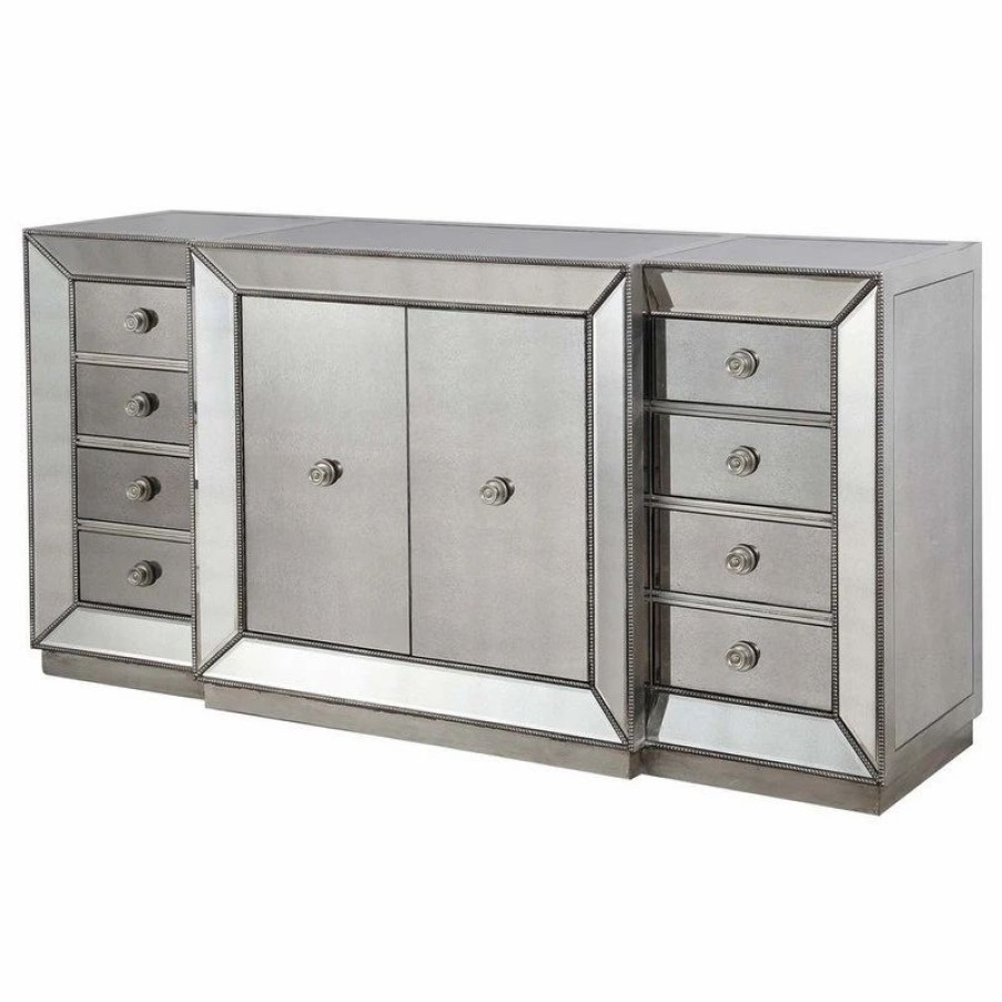 Buffets & Sideboards * | Best Master Furniture Jameson Silver Antique Mirrored Side Board