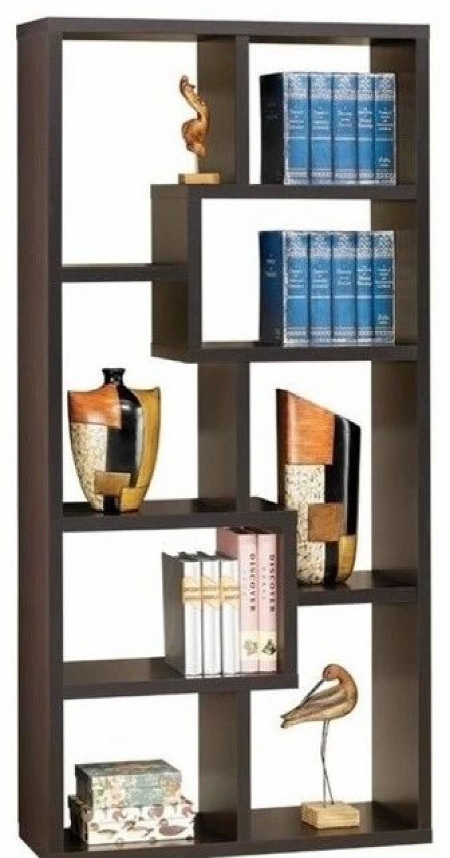 Bookcases * | Bowery Hill Asymmetrical Bookcase In Cappuccino