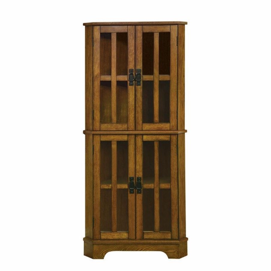 China Cabinets & Hutches * | Bowery Hill 4 Shelf Corner Curio Cabinet In Golden Brown