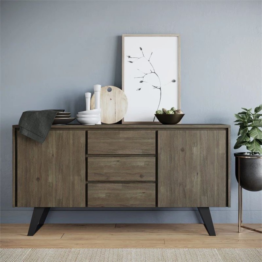 Buffets & Sideboards * | Simpli Home Ltd. Simpli Home Lowry Solid Acacia Wood Sideboard Buffet In Gray