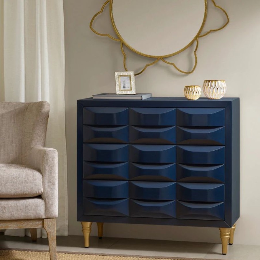 Accent Chests & Cabinets * | Olliix Madison Park Rubrix 3-Drawer Chest, Navy