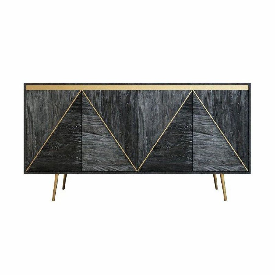 Buffets & Sideboards * | Homary Gray And Gold Credenza 4 Doors Sideboard Cabinet With Storage Midcentury Modern