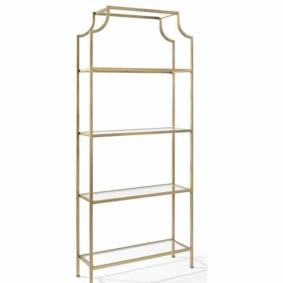 Bookcases * | Crosley Aimee 4 Shelf Glass Etagere Bookcase In Antique Gold