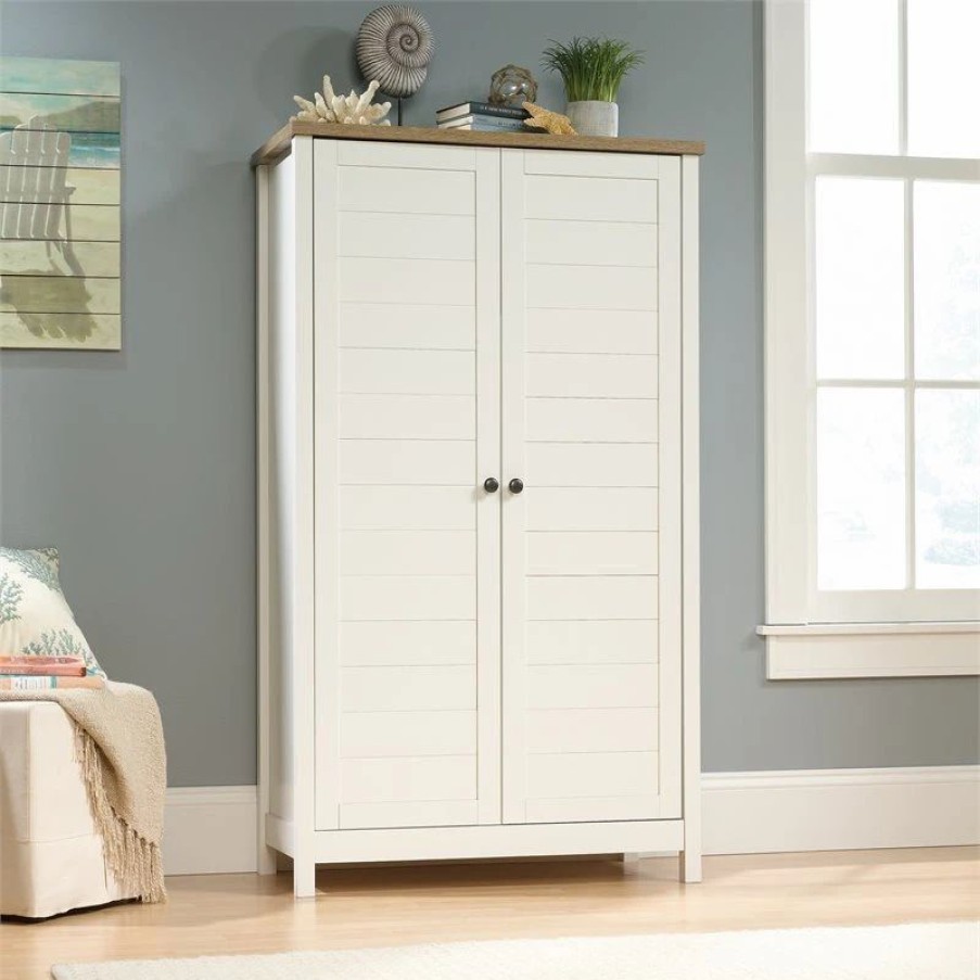 Accent Chests & Cabinets * | Sauder Cottage Road Tall Wood Storage Cabinet In Soft White