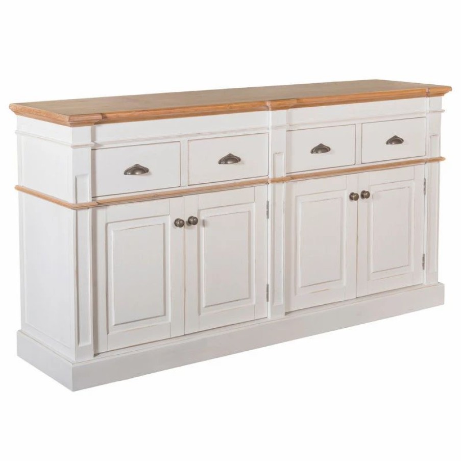 Buffets & Sideboards * | Crafters And Weavers Asbury Rustic Wood 76 4 Door 4 Drawer Sideboard, White