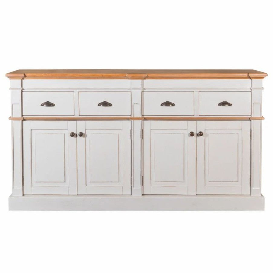 Buffets & Sideboards * | Crafters And Weavers Asbury Rustic Wood 76 4 Door 4 Drawer Sideboard, White