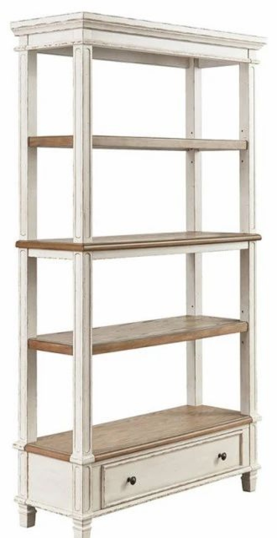 Bookcases * | Ashley Furniture Industries Ashley Furniture Realyn 4 Shelf Bookcase In Antique White And Brown